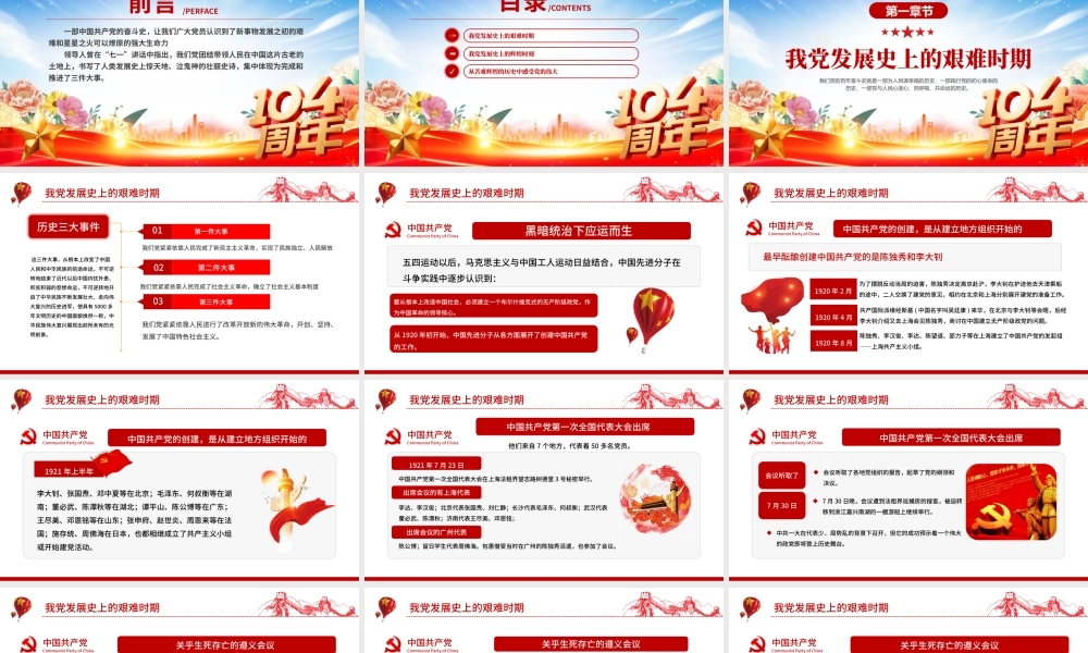 建党104周年党史学习教育PPT红色大气党的光辉历程党课下载.pptx