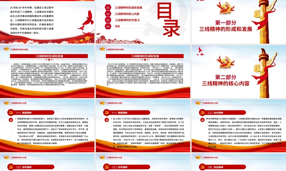 精美大气三线精神的核心内容与现实意义党课PPT课件.pptx