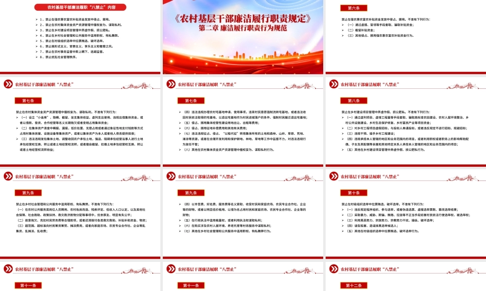 精美实用农村基层干部廉洁履职“八禁止”PPT党课课件.pptx
