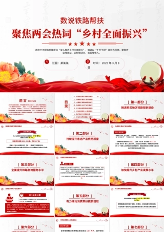 聚焦两会热词“乡村全面振兴”PPT精美风数说铁路帮扶党课.pptx