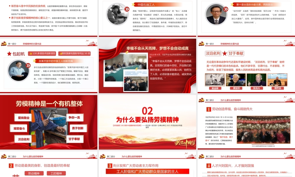 劳模精神PPT建党100周年中国精神谱系爱岗敬业争创一流艰苦奋斗勇于创新淡泊名利甘于奉献专题党课.pptx