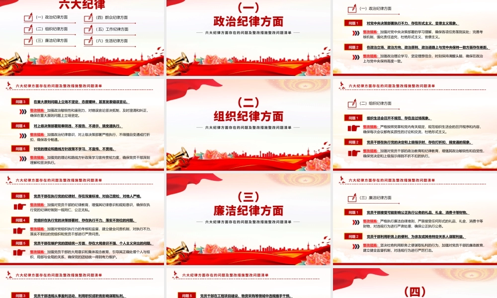 六大纪律方面存在的问题及整改措施整改问题清单PPT创意简洁党纪学习教育课件.pptx