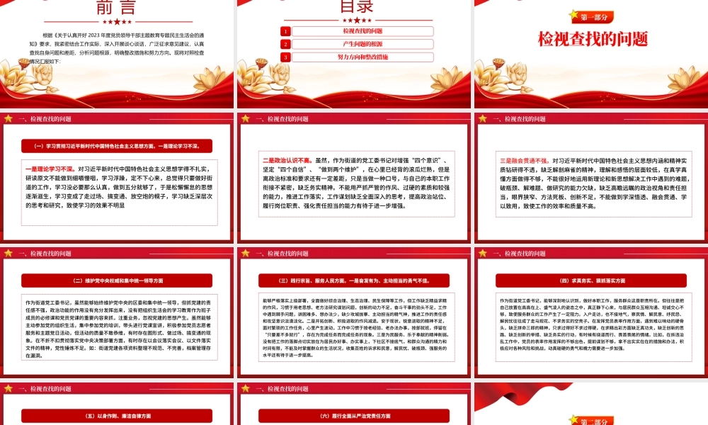 民主生活会自我检视剖析PPT红色实用街道党工委书记第二批主题教育个人发言材料.pptx