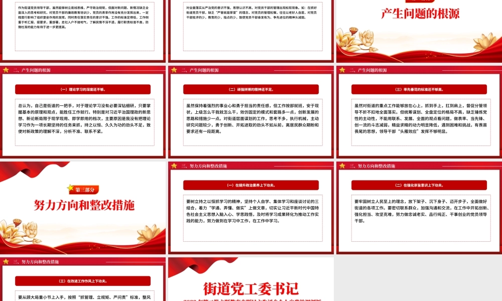 民主生活会自我检视剖析PPT红色实用街道党工委书记第二批主题教育个人发言材料.pptx