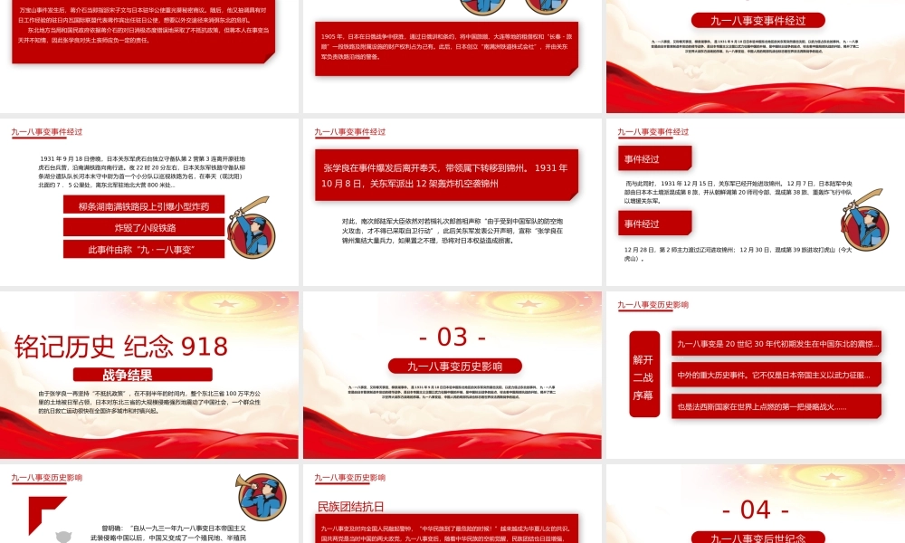 铭记历史纪念918PPT党政风纪念918事件91周年勿忘国耻警钟长鸣党课课件模板.pptx