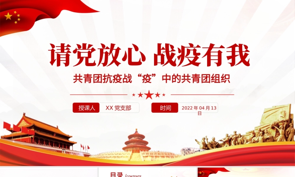请党放心战疫有我PPT红色党政风战疫中的共青团组织团委团支部团课课件.pptx