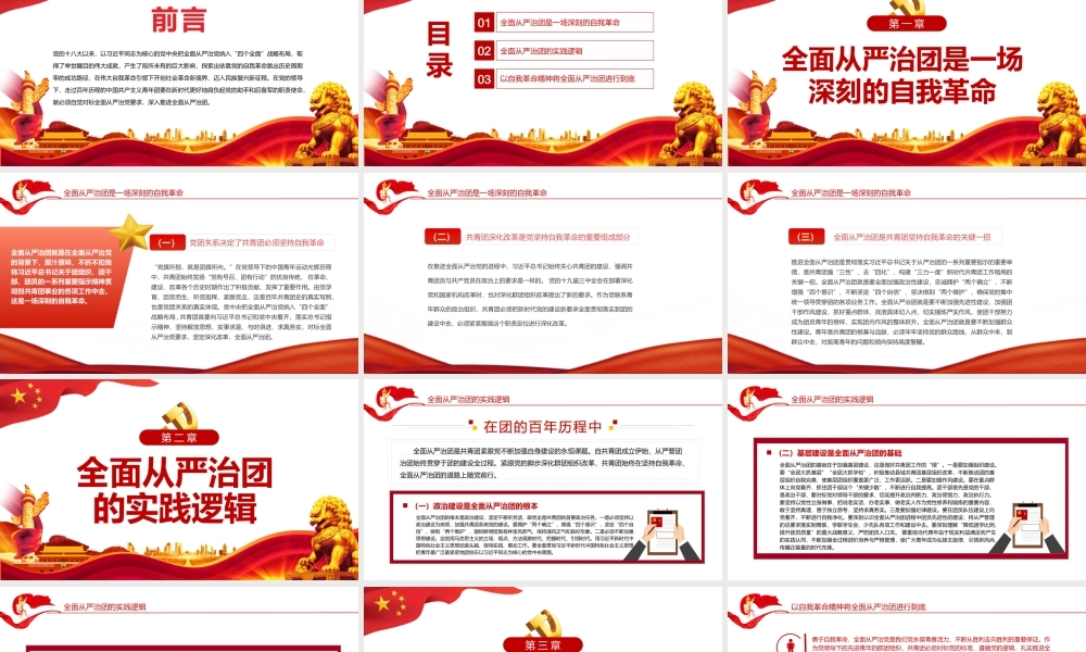 全面从严治团是党坚持自我革命的必然要求PPT红色党政风团员干部学习教育专题党课课件模板.pptx