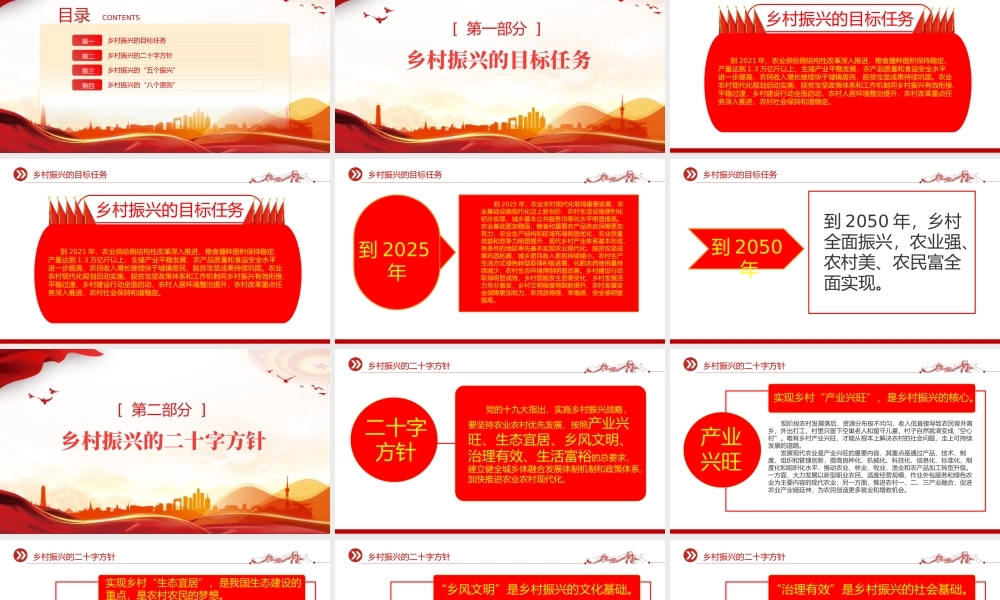 乡村振兴的“五个振兴”PPT大气党政风实施乡村振兴战略建设美丽新农村党课课件.pptx