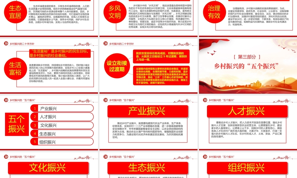 乡村振兴的“五个振兴”PPT大气党政风实施乡村振兴战略建设美丽新农村党课课件.pptx
