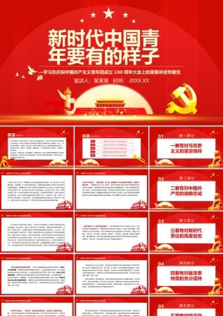 新时代中国青年要有的样子PPT学习在庆祝中国共产主义青年团成立100周年大会上的重要讲话专题党课课件模板.pptx
