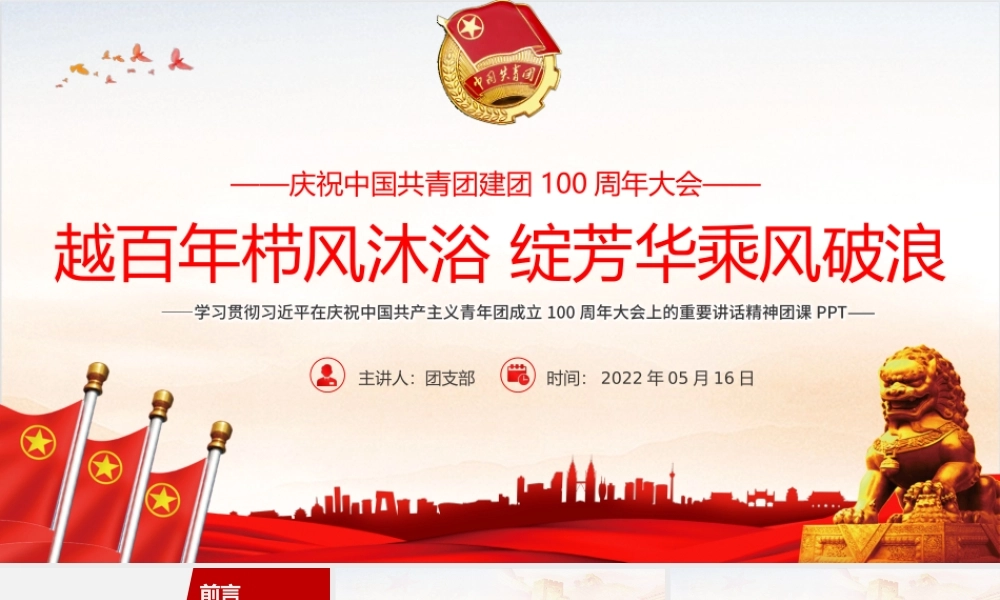在庆祝中国共产主义青年团成立100周年大会上的讲话党政党政.pptx