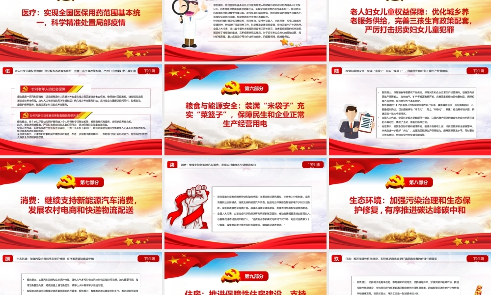 政府工作报告中的“民生清单”PPT红色简约风2022党员干部学习教育专题党课课件.pptx