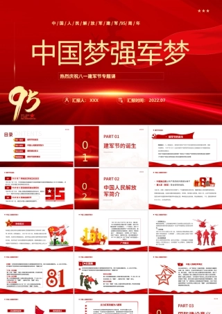 中国梦强军梦PPT党政大气风热烈庆祝中国人民解放军建军95周年专题党课课件模板.pptx