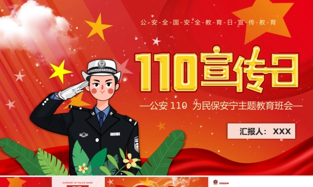 110宣传日PPT红色简洁110的由来服务内容及职责报警方式报警技巧主题班会课件.pptx