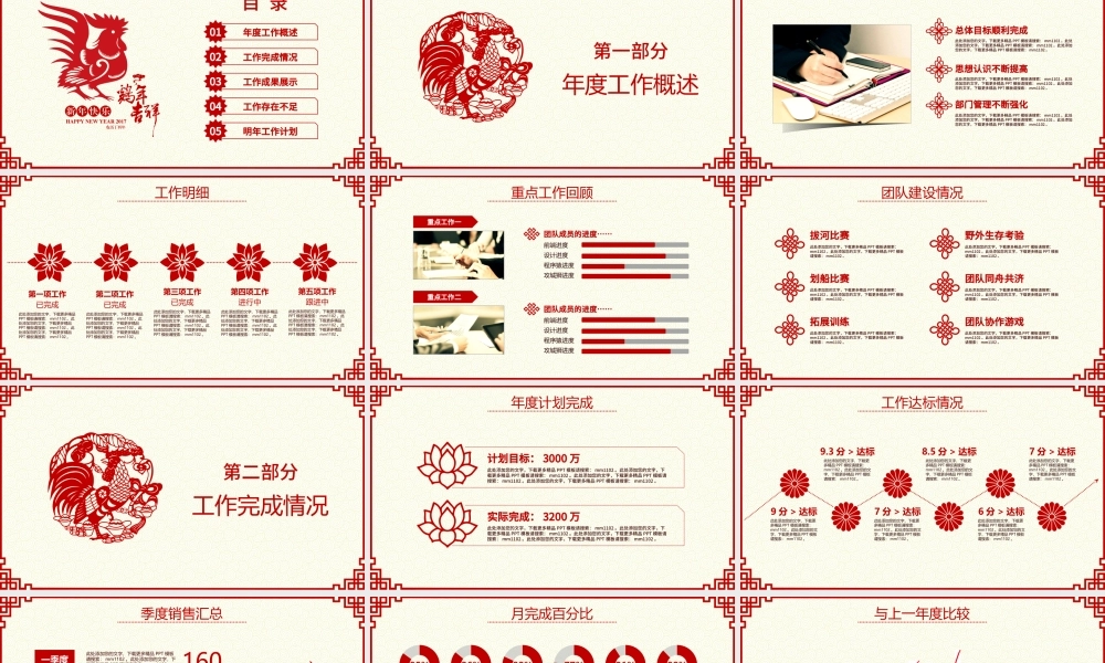 2017鸡年中国风红色剪纸总结计划ppt模板.pptx