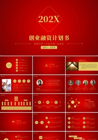 2019红金色大气商业计划书PPT模板.pptx