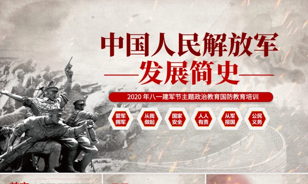 2020八一建军节中国人民解放军发展简史国防教育部队教育爱国主义教育PPT模板.pptx