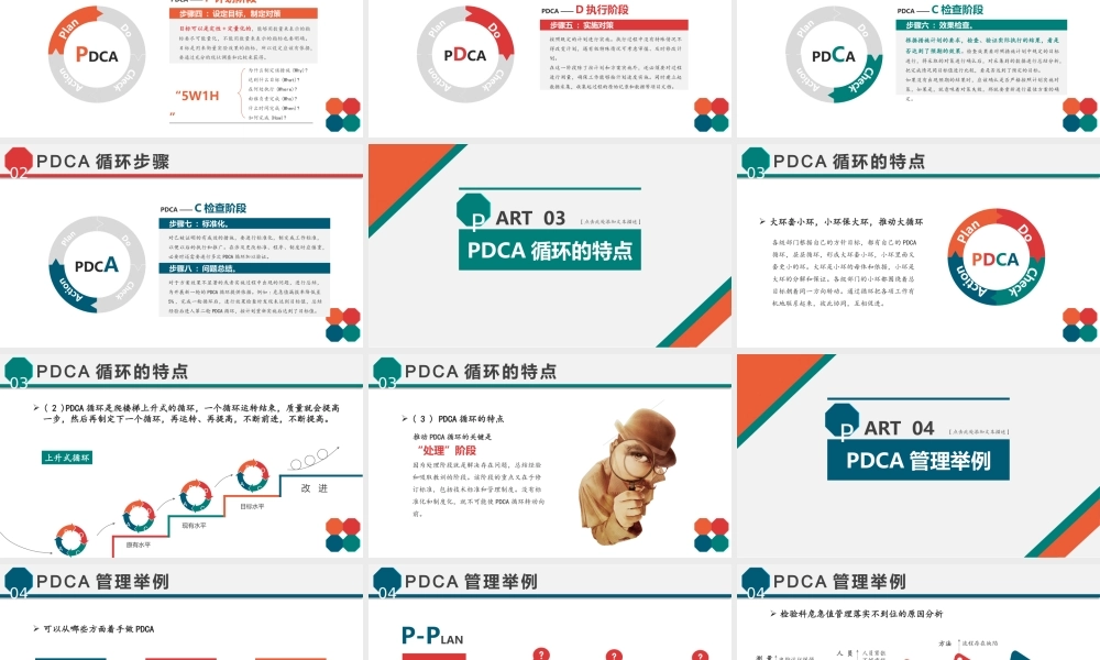 2021PDCA循环工作方法培训PPT多彩扁平风戴明环案例分析汇报课件.pptx