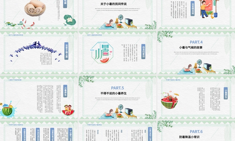 2021二十四节气之小暑PPT简约清新风中国传统二十四节气传统习俗介绍PPT模板.pptx
