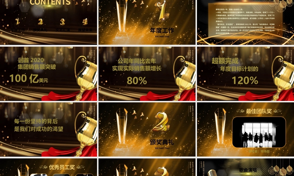 2021牛年黑金酷炫光效Happy牛year年终总结企业颁奖典礼公司年会PPT模板.pptx
