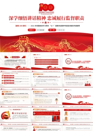 2021深学细悟讲话精神忠诚履行监督职责PPT完整解读学习贯彻“七一”重要讲话精神专题宣讲报告专题辅导模板.pptx