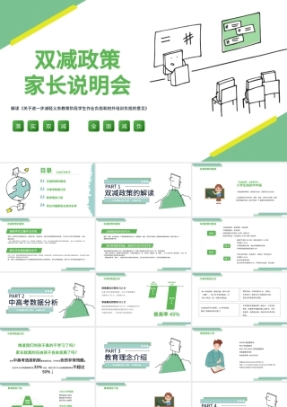 2021双减政策家长说明会PPT清新绿色减轻学生作业负担和压减学科类校外培训机构家长会沟通模板.pptx