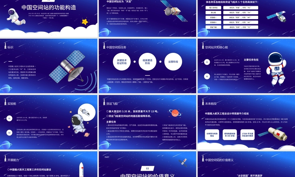 2021中国空间站PPT蓝色卡通风格中国空间站发展历史知识普及介绍模板.pptx