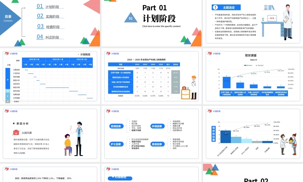 2022PDCA品管圈案例PPT蓝色卡通风医院护理案例汇报课件模板.pptx