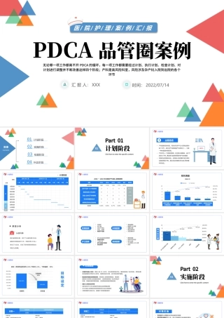 2022PDCA品管圈案例PPT蓝色卡通风医院护理案例汇报课件模板.pptx