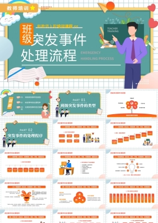 2022班级突发事件处理流程PPT卡通风新教师入职培训课程专题课件模板.pptx