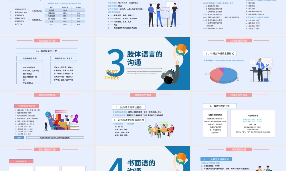 2022高效沟通技巧PPT插画风企业新员工高效沟通技巧培训课件模板.pptx