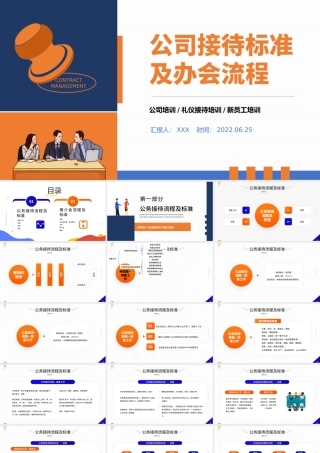 2022公司接待标准及办会流程PPT简约风公司新员工礼仪接待培训课件模板.pptx