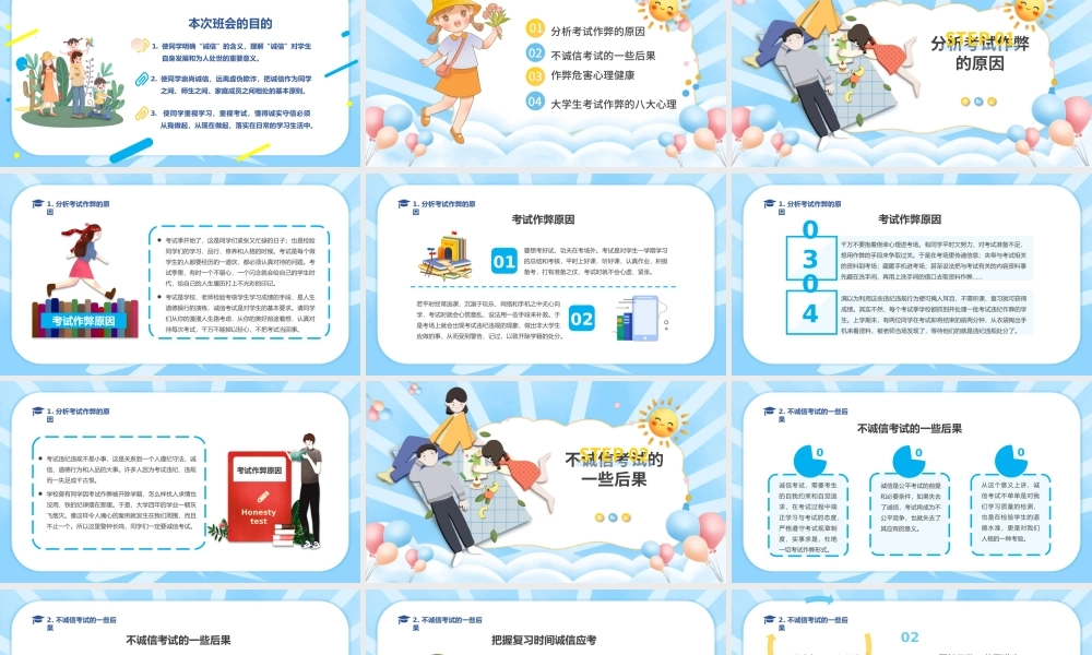 2022规范答题诚信应考PPT简洁卡通风期末考试诚信考试主题班会课件模板.pptx