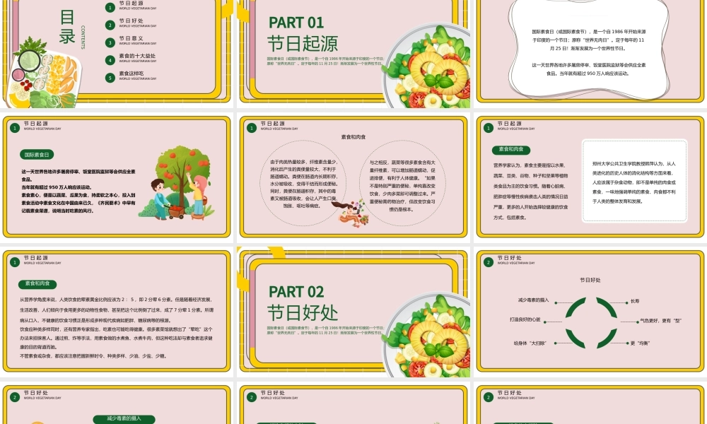 2022国际素食日PPT卡通风轻食主义健康生活国际素食日主题班会课件模板.pptx