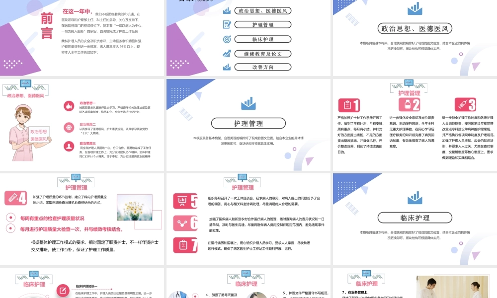 2022护士长年终工作总结PPT精品内容型医院护士天使风采主题课件模板.pptx