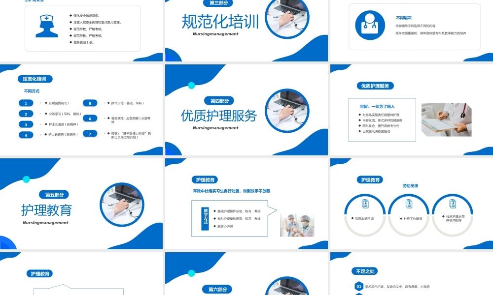 2022护士长述职报告PPT蓝色几何风医疗系统工作述职报告年度工作总结模板下载.pptx