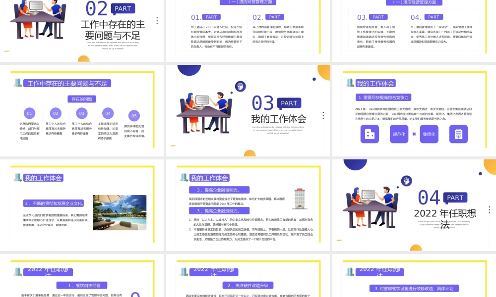 2022酒店经理述职报告PPT简约插画风酒店培训述职报告年终总结模板.pptx