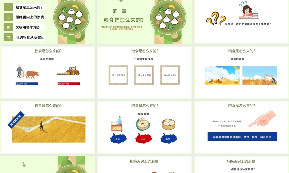 2022拒绝浪费不负食光PPT简约风中小学生节约粮食拒绝浪费主题班会课件模板.pptx