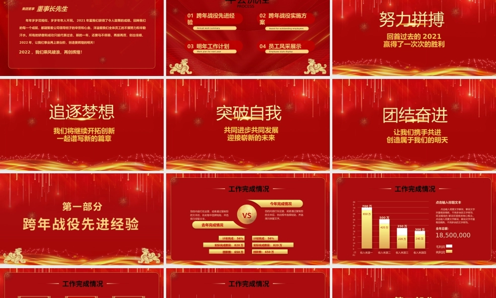 2022跨年战役启动会PPT红色喜庆虎年企业年会颁奖典礼暨誓师大会模板.pptx