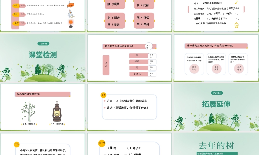 2022去年的树PPT简约风第8课小学三年级语文上册部编人教版教学课件.pptx