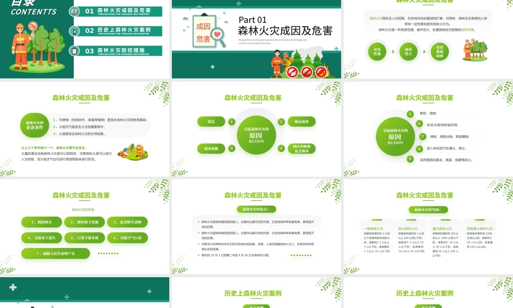2022森林防火知识PPT简约卡通风森林消防日知识宣讲主题教育班会课件模板.pptx