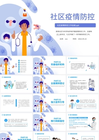 2022社区疫情防控PPT卡通风社区防疫防控工作总结课件模板.pptx