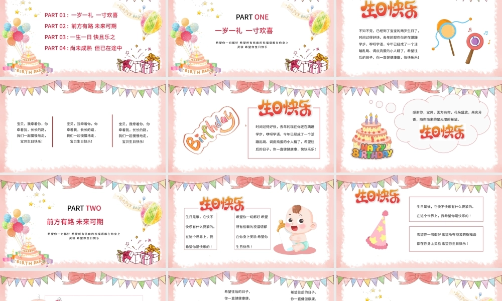 2022生日快乐PPT活泼温馨一岁一礼一寸欢喜生日必备成长纪念册PPT.pptx