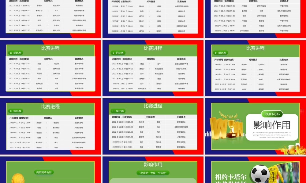 2022世界杯PPT绿色简约风卡塔尔世界杯比赛介绍课件模板.pptx