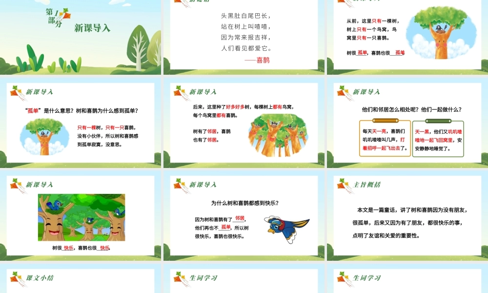 2022树和喜鹊PPT清新创意人教版小学一年级语文下册第二章第6课课件（含配套教案）.pptx
