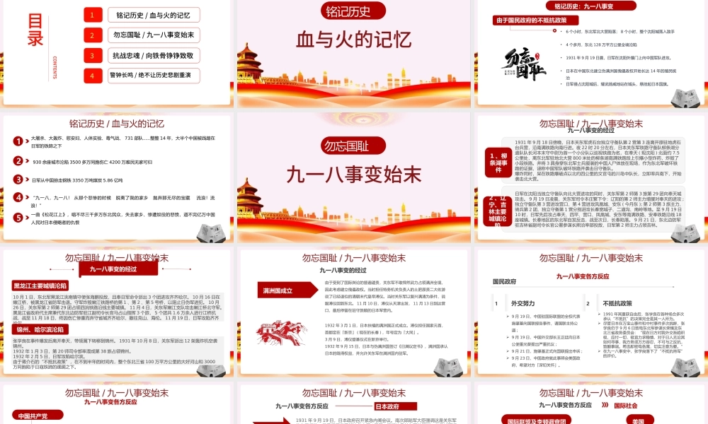 2022勿忘国耻日铭记918PPT简约风勿忘国耻日铭记918专题课件模板.pptx