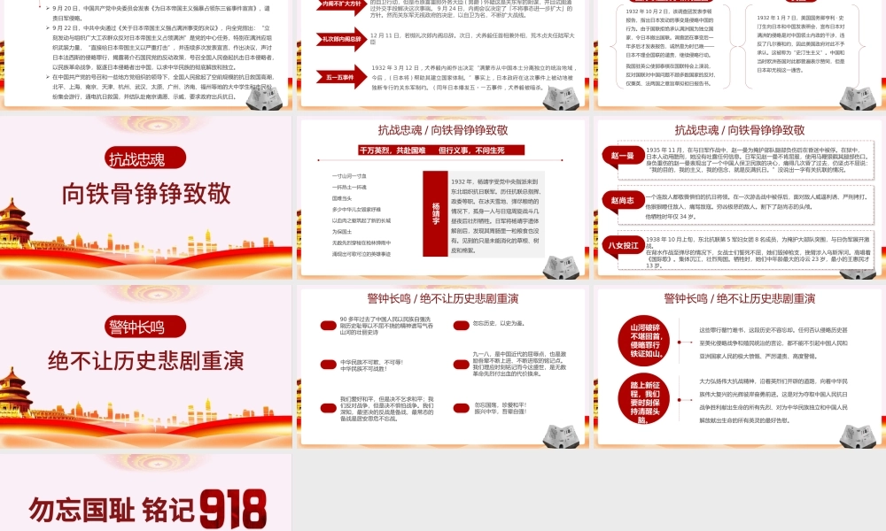2022勿忘国耻日铭记918PPT简约风勿忘国耻日铭记918专题课件模板.pptx