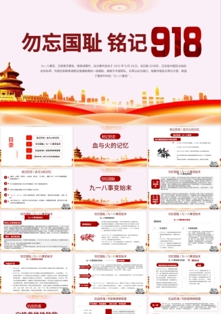 2022勿忘国耻日铭记918PPT简约风勿忘国耻日铭记918专题课件模板.pptx