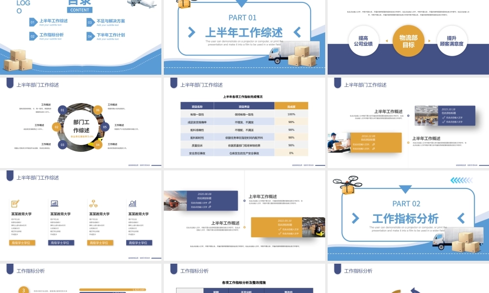 2022物流行业年中总结计划PPT蓝色沉静简洁风物流部经理物流公司下半年工作计划述职报告.pptx