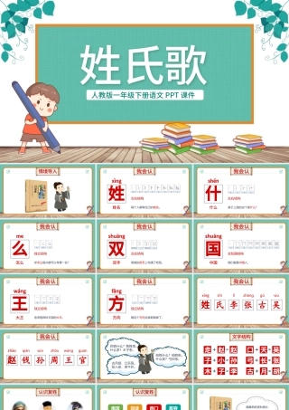 2022姓氏歌PPT卡通风识字第2课小学一年级语文下册人教版教学课件.pptx